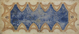 Contractual Drawing: Design of the Sistine Ceiling Before Michelangelo (recto); Contractual Inscription (verso), Piermatteo D'Amelia (Piermatteo Lauro de' Manfredi) (Italian, Amelia ca. 1445–ca. 1503), Pen and brown ink, brush and brown wash, over leadpoint and stylus compass ruling; with blue and yellow gouache (recto); pen and brown ink (verso)